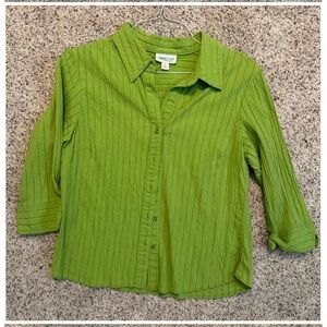 Coldwater Creek Green and Red Button Down Shirt with Ribbed Texture